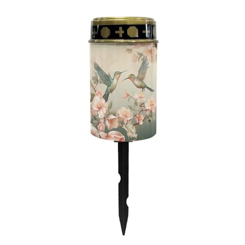 Poceacles Outdoor Solar Stake Light Cemetery Memorial Candle, Hummingbird Flower Beige - color: Hummingbird Flower Beige
