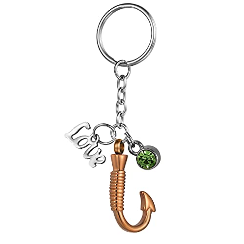 Cremation Pendant Fish Hook Memorial Keepsake Funnel Jewelry Urn Keychain for Ashes, Rose Gold Customized - color: Rose Gold -Customized
