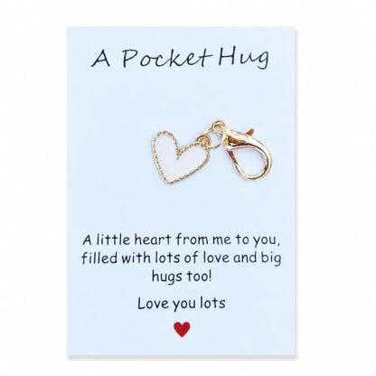 YOJO Pocket Hug Keychain, Love Keychain with Positive Affirmation Card, Emotional Support, Inspirational Gift - color: White
