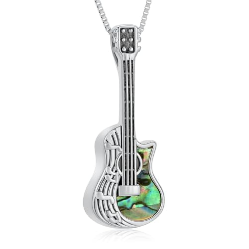 XSMZB Guitar Urn Necklace for Ashes for Women Men Abalone Shell Cremation Jewelry Human Pet Ashes Keepsake Pendant for Guitar Players - color: Silver