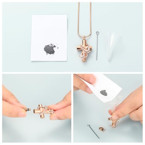 Imrsanl Butterfly Cross Urn Necklace for Ashes Men Women Cremation Jewelry Ashes Pendant for Human Memorial Ash Jewelry - color: Rose Gold