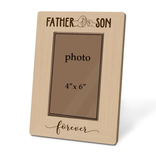 Father and Son Picture Frame for 4 x 6 Vertical Photo, Rustic Wooden Tabletop Keepsake with Fist Bump Design, Meaningful Father’s Day Birthday Christmas Gift - color: Father12