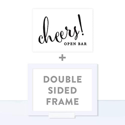Andaz Press Wedding Framed Party Signs, Formal Black and White, 5x7-inch, Open Bar Cheers!, 1-Pack, Includes Frame, Alcohol Beer and Wine Sign - color: Alcohol Open Bar