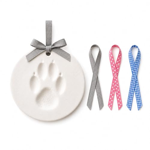 Reece Studio Pet Paw Print Keepsake Kit, DIY Clay Pawprint Ornament for Dogs and Cats, Pet Owner Gift, Hanging Keepsake with 3 Ribbons - color: Pet's Pawprint Keepsake, 3 Ribbons, size: One Size