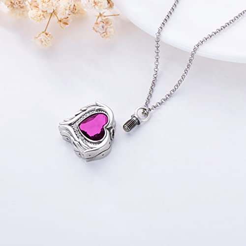 AOBOCO 925 Sterling Silver Angel Wing Heart Cremation Urn Necklace Holds Loved Ones Ashes, Memorial Keepsake Cremation Jewelry Necklace for Women - color: Silver with Purple Heart
