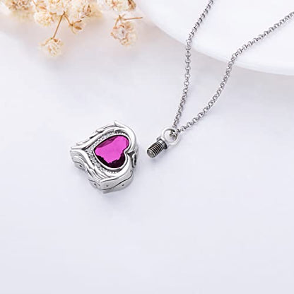 AOBOCO 925 Sterling Silver Angel Wing Heart Cremation Urn Necklace Holds Loved Ones Ashes, Memorial Keepsake Cremation Jewelry Necklace for Women - color: Silver with Purple Heart