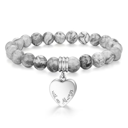 abooxiu Cremation Jewelry Urn Bracelet for Ashes Memorial Heart Ashes Keepsake Cremation Ash Bracelets Urn Jewelry for Ashes of Loved Ones for Women - With Me Always - style: Gray Stone