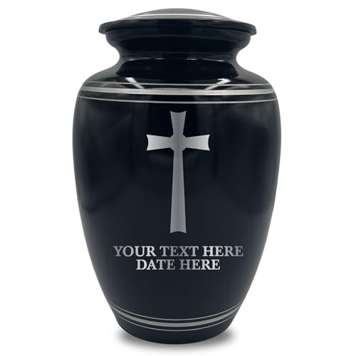 Custom Extra Large Human Cremation Urn Traditional Style Metal Urn For Ashes and Remains- Memorial Cross 10 - Polished Silver Rim - color: Memorial Cross 10, size: Polished Silver Rim
