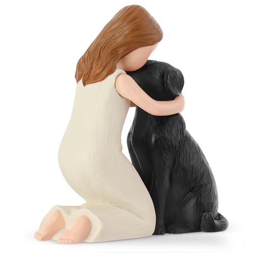 Hensonever Love My Black Dog Figurines Statues, Black Dog Angel Friendship Remembrance Gifts, Sculpted Hand-Painted Figures for Dog Lovers - color: Love My Black Dog