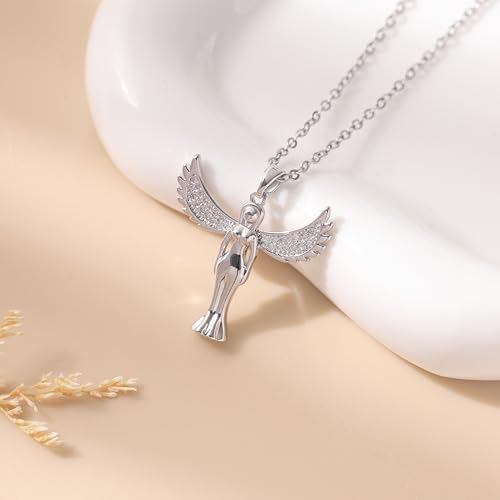Baydurcan Pendant Necklace for Women Friends Sister Birthday Christmas Gift | Silver Evil Eye Ankh Mary Friendship Dragonfly Hummingbird Snake Turtle Pendant Necklace for Her Just Because Gifts - style: Angel
