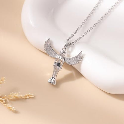 Baydurcan Pendant Necklace for Women Friends Sister Birthday Christmas Gift | Silver Evil Eye Ankh Mary Friendship Dragonfly Hummingbird Snake Turtle Pendant Necklace for Her Just Because Gifts - style: Angel