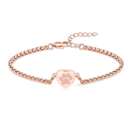 zeqingjw Cremation Heart Urn Bracelet for Pets Ashes Pet Paw Print Bangle for Dog Cat Ashes Stainless Steel Memorial Keepsake Urn Jewelry - color: Rose Gold