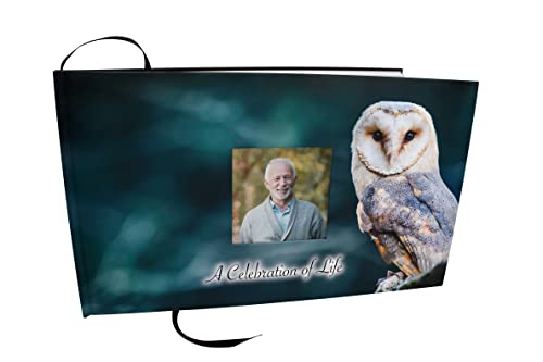COMMEMORATIVE CREMATION URNS Owl Photo Funeral Guest Book for Memorial Service and Celebration of Life Guest Book for Memorial Service - Beautiful & Vibrant Sign in Book for Funeral - color: Owl