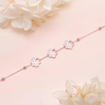 DAOCHONG Pet Paw Print Bracelet for Women Pet Memorial Jewelry | Sterling Silver Dog Cat Paw Bracelet | Pet Loss Sympathy Gift | Birthday Xmas Present for Pet Lover Mom Wife - style: Rose Gold-Pet Paw Print bracelet