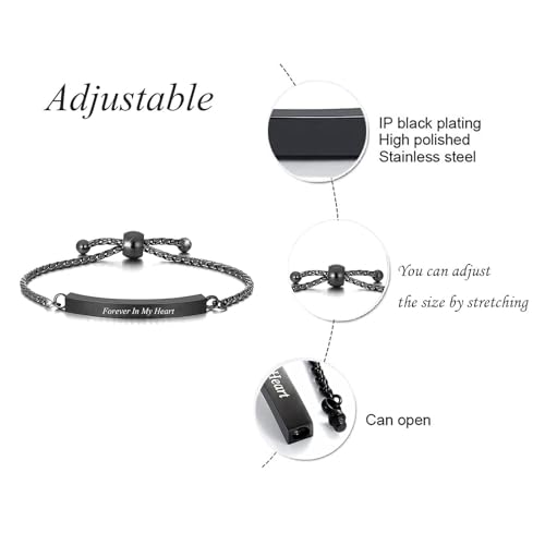 Urn Bracelet for Ashes Cremation Jewelry Braided Rope Adjustable Bangle Stainless Steel Memorial Bracelets Ash Holder Keepsake Jewelry-Always in My Heart - color: C-Black