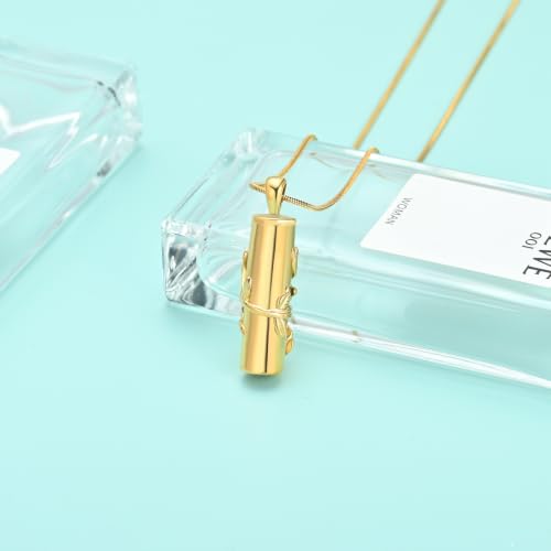 Cylinder Urn Necklace for Ashes Roseflower Cremation Jewelry Urn Ashes Necklace for Women Men Memorial Keepsake Necklace of Loved One - color: Gold