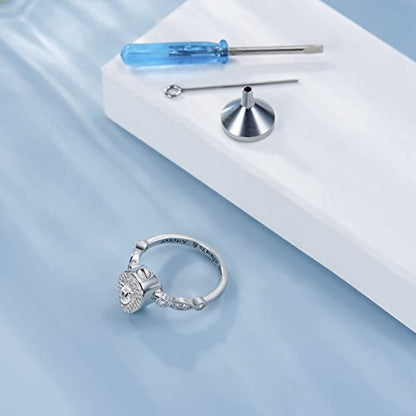 Sariel Teardrop Cremation Ring for Ashes - 925 Sterling Silver Urn Keepake Rings Memorial Jewelry for Women - color: White