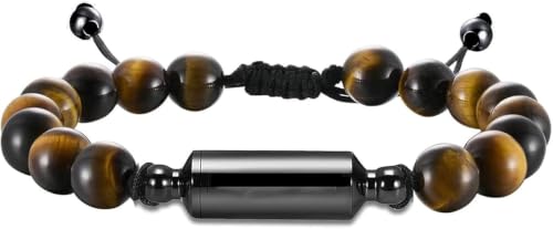 Hearbeingt Cremation Jewelry Urn Bracelet for Ashes Braided Rope Beads - color: Tiger Eye-2