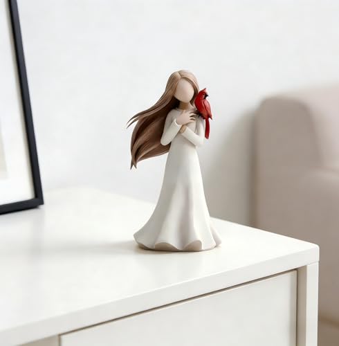 Memorial Angel Figurines with Red Cardinal, Hand-Painted Resin Angel Statue Sympathy Gift for Loss of Loved One, Bereavement Keepsake Angel Sculpture Gifts for Women, Mom, Sister, Friends