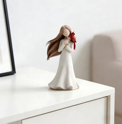 Memorial Angel Figurines with Red Cardinal, Hand-Painted Resin Angel Statue Sympathy Gift for Loss of Loved One, Bereavement Keepsake Angel Sculpture Gifts for Women, Mom, Sister, Friends