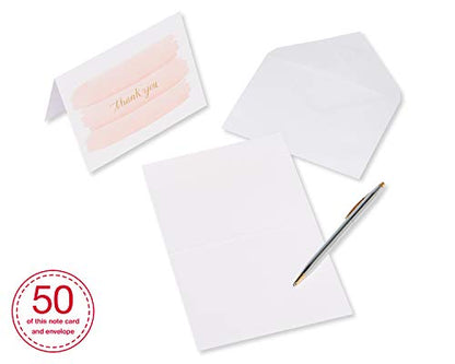 American Greetings 50-Count Blank Thank You Note Cards, Pink Watercolor Brushstroke Design