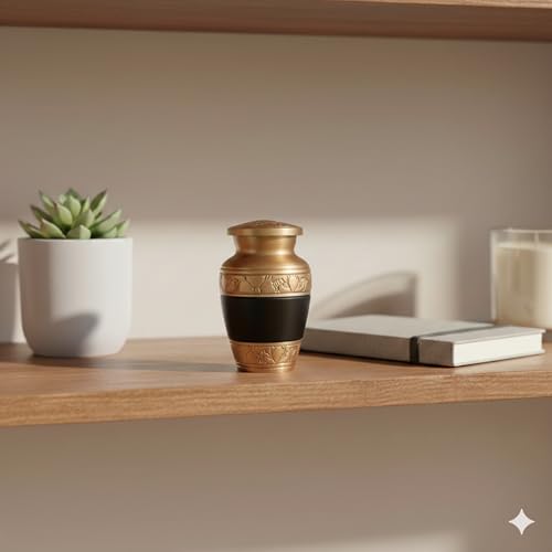 Gray Comet Small Keepsake Cremation Urns for Human Ashes with Velvet Heart Case and Funnel - Beautiful Peaceful Gold & Black Hand Engraved Mini Memorial Urn