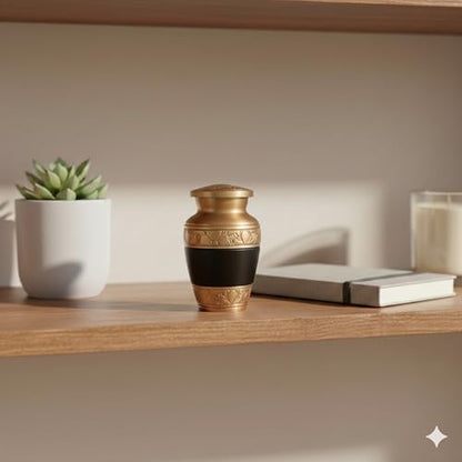 Gray Comet Small Keepsake Cremation Urns for Human Ashes with Velvet Heart Case and Funnel - Beautiful Peaceful Gold & Black Hand Engraved Mini Memorial Urn