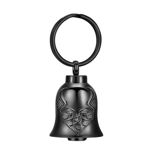 constantlife Cremation Jewelry for Ashes Angel Wing Heart Bell Urn Necklace Memorial Pendant Loved Ones Ash Holder Keepsake Gift for Women Men - color: Keychain-Black