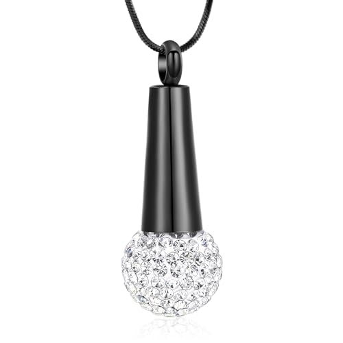 Microphone Cremation Jewelry for Ashes - Memorial Urn Necklace Ashes Holder Stainless Steel Keepsake Pendant Jewelry for Music Lover - color: Black-A