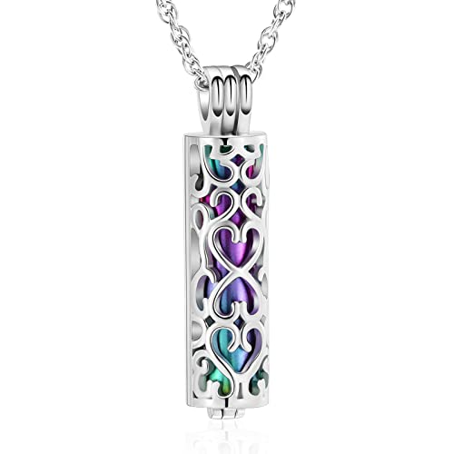 shajwo Cylinder Urn Necklace for Ashes for Women Men Cremation Jewelry Keepsake Memorial Human Pet Ashes Pendant - color: Rainbow