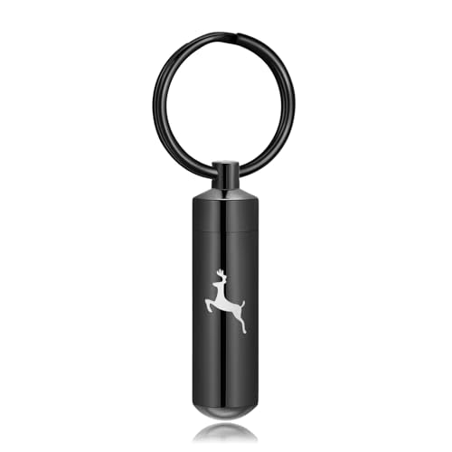 Cremation Jewelry Cylinder Urn Keychain for Ashes for Women Men with Glass Vial Keepsake Ashes Pendant Deer Memorial Jewelry - color: Black-Deer