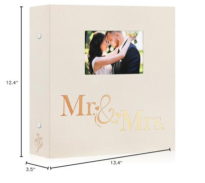 Lanpn Wedding Photo Album 4x6 1000 Pocket Photos Slip in, Linen Cover Large Capacity Newlywed Marriage Window Album Hold 1000 Horizontal Vertical Photos (Mr & Mrs, Beige) - color: Beige, size: 1000 Photos