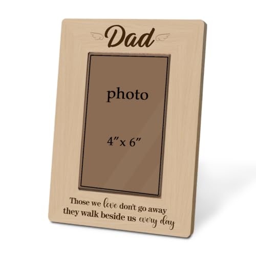 Dad Memorial Picture Frame Holds 4 x 6 Photo, Rustic Wooden Tabletop Keepsake with Sympathy Quote, In Loving Memory Gift for Loss of Father - color: Father07