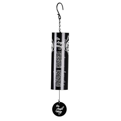 Magnolia Garden 17-Inch Large On Angel Wings Memorial Iron Wind Chime – Premium Sympathy Poem Gift – Extra Long Black Metal Hanging Bereavement Bell – Remembrance Garden Decor for Loss of Loved One