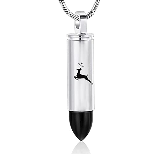 Yinplsmemory Cremation Jewelry for Ashes Locket Deer Bullet Pendant Urn Necklace for Ashes Keepsake Memorial Jewelry for Ashes for Dad Papa - color: Silver with black