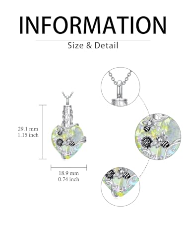 JKR Heart Urn Necklace for Ashes Crystal Keepsake Pendant Memorial Jewelry - style: Bee-White Crystal