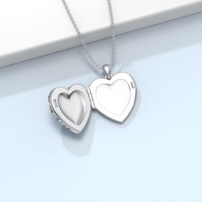 Midari Personalized Heart Locket Necklace That Hold 2 Pictures 925 Sterling Silver Oxidized Photo Necklace Memory Custom Photo Lockets Necklaces Jewelry Gifts for Family Women Lover Mom Dad - color: MOM, style: Locket+Photo