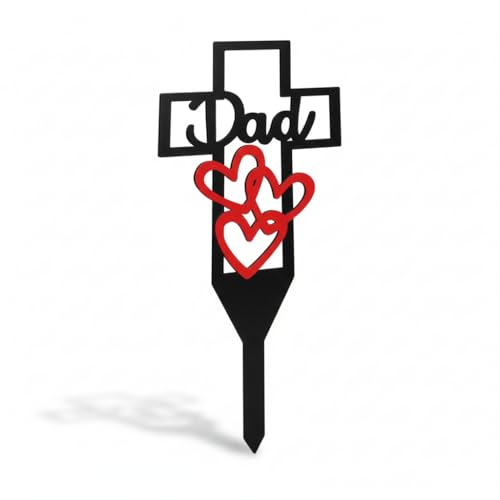 Heavy Duty Metal Cross Grave Marker - Cemetery Memorial Stake for Dad, 12 x 6 Inch Father's Remembrance Cross for Garden & Cemetery