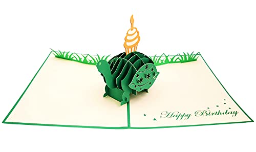 iGifts And Cards Happy Birthday Turtle 3D Pop-Up Card – Slow Smiles 5"x7" | Belated Tortoise With Cupcake, Cake & Candle, Animal Theme, Late Celebration, Playful Surprise, Friend, Boss, Daughter, Son - color: Turtle Cupcake