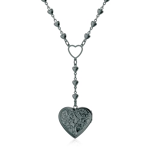 Personalized Heart Locket Necklace for Women Stainless Steel- Heart Necklace - color: Black-G