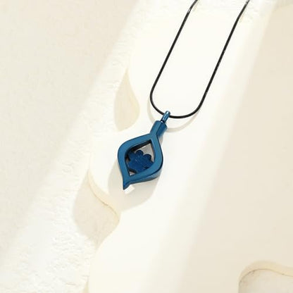 The Eye of My Heart Paw Print Urn Necklace for Ashes | stainless steel cremation jewelry, holds pet human ashes, paw print memorial urn pendant, leak-proof sealed design, unisex - color: Blue