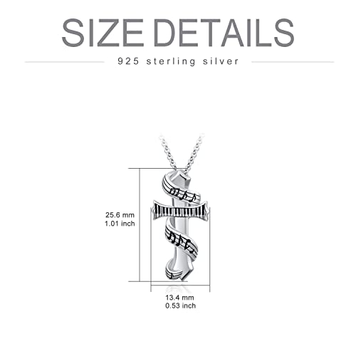 PELOVNY Urn Necklaces for Ashes of Loved Ones 925 Sterling Silver Personalized Heart Locket Urn Necklace Cremation Keepsake Memorial Jewelry Gifts for Women Men - color: Music Cross Urn