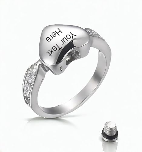 Generic Stainless Steel Urn Ring for Women, Customizable Memorial Jewelry, One Size, Silver, Heart-Shaped Crystal