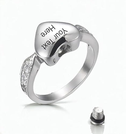 Generic Stainless Steel Urn Ring for Women, Customizable Memorial Jewelry, One Size, Silver, Heart-Shaped Crystal