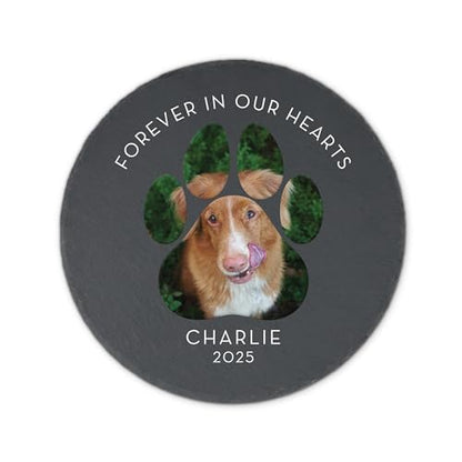 Weddingstar Custom Photo Printed 9 ⅞" Round Black Slate Garden Stone - Paw Print Portrait - color: Paw Print Portrait