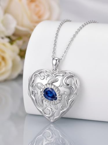 Poiuy Photo Locket Necklace for Women, Heart Picture Pendant Photo Necklace Jewelry Christmas Memorial Birthday Gifts for Women Daughter Mom - color: Turtle Locket Necklace