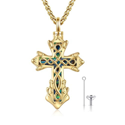925 Sterling Silver Celtic Cross Urn Necklace for Ashes - color: gold-c