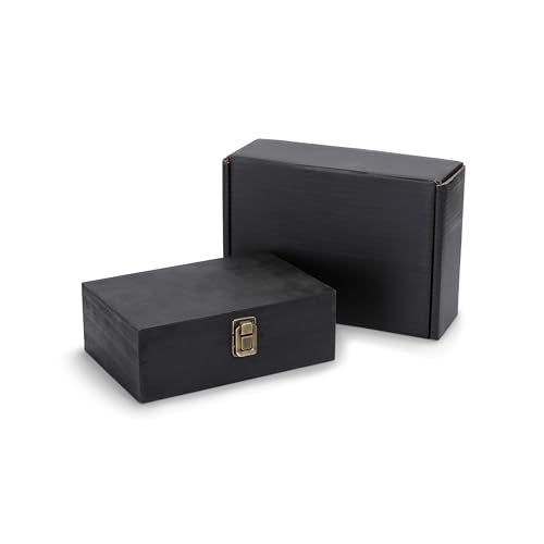 makerflo Large Black Wooden Keepsake Memory Box Pack of 1, Pine Wood Storage Chest with Black Felt Interior, Clasp Closure, Ideal for Personalization, Laser Engraving Blank, UV DTF - color: Ebony (Black), size: Singles