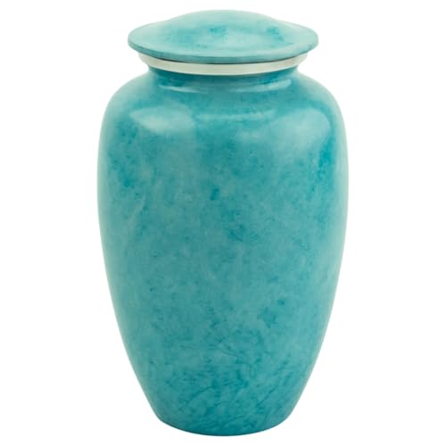 Caribbean Harbor Cremation Urn for Ashes, Aluminum, Blue Urn, Adult Sized Cremation Urn, 10.5 Inches High - color: Caribbean Harbor