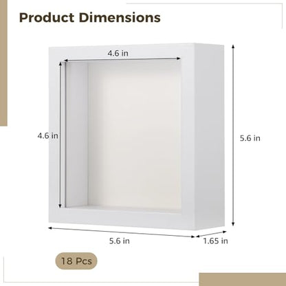 18 PCS Mini Shadow Box Frames - 5.6 in Small Square Shadow Boxes for Displaying Dried Flowers, White 3D Floating Frames for Craft Projects, Picture Frames for Home Decor DIY Favors